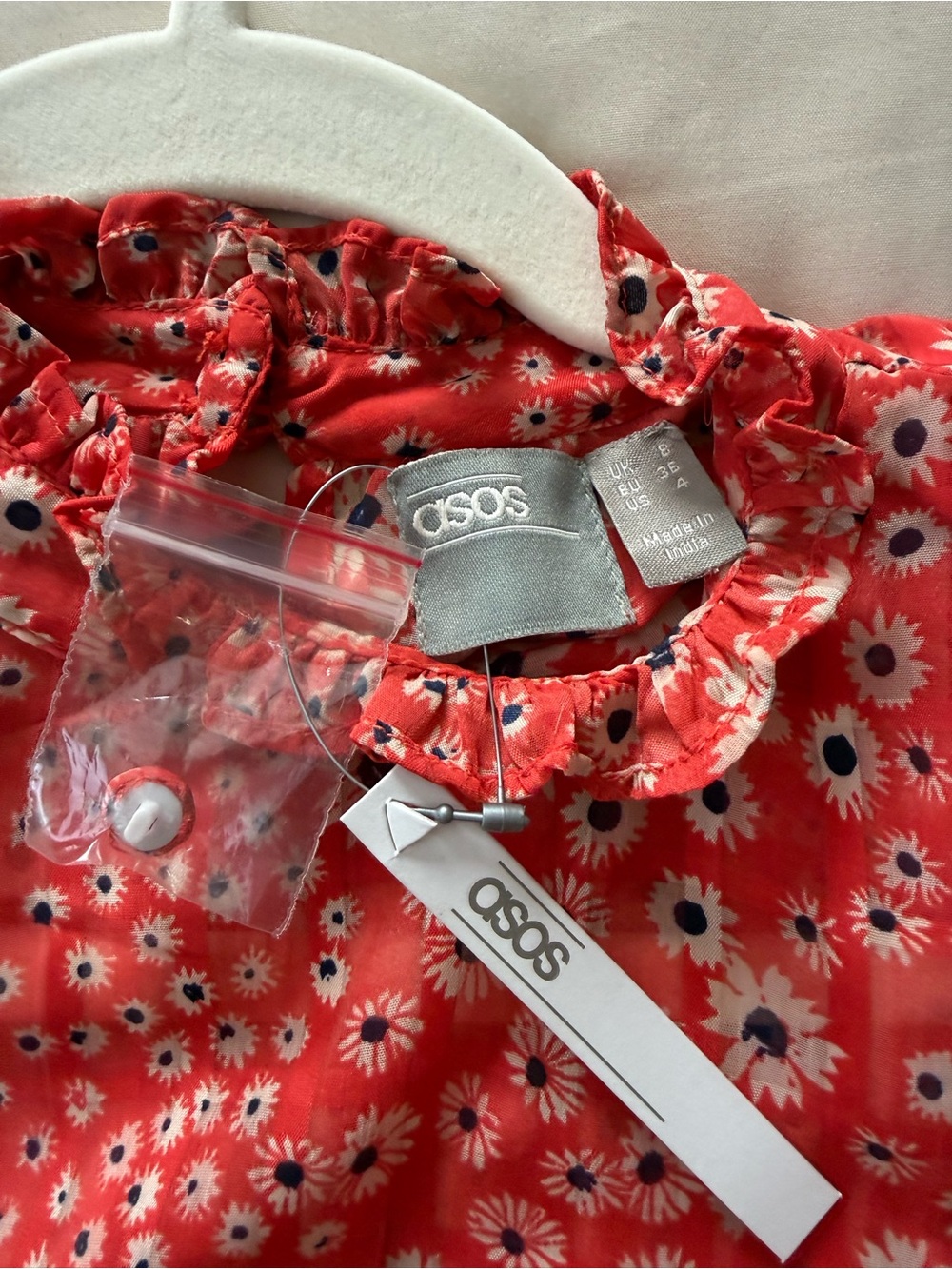 ASOS Red Floral Ruffle-Neck Mini Dress - Picture 3 of 5